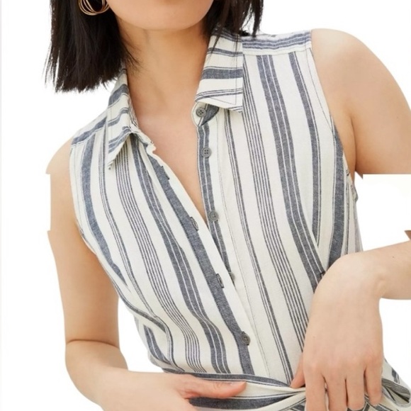 MAEVE Anthropologie Coastal Stripe Linen Maxi Dress NO BELT Nautical Size M - Picture 2 of 9